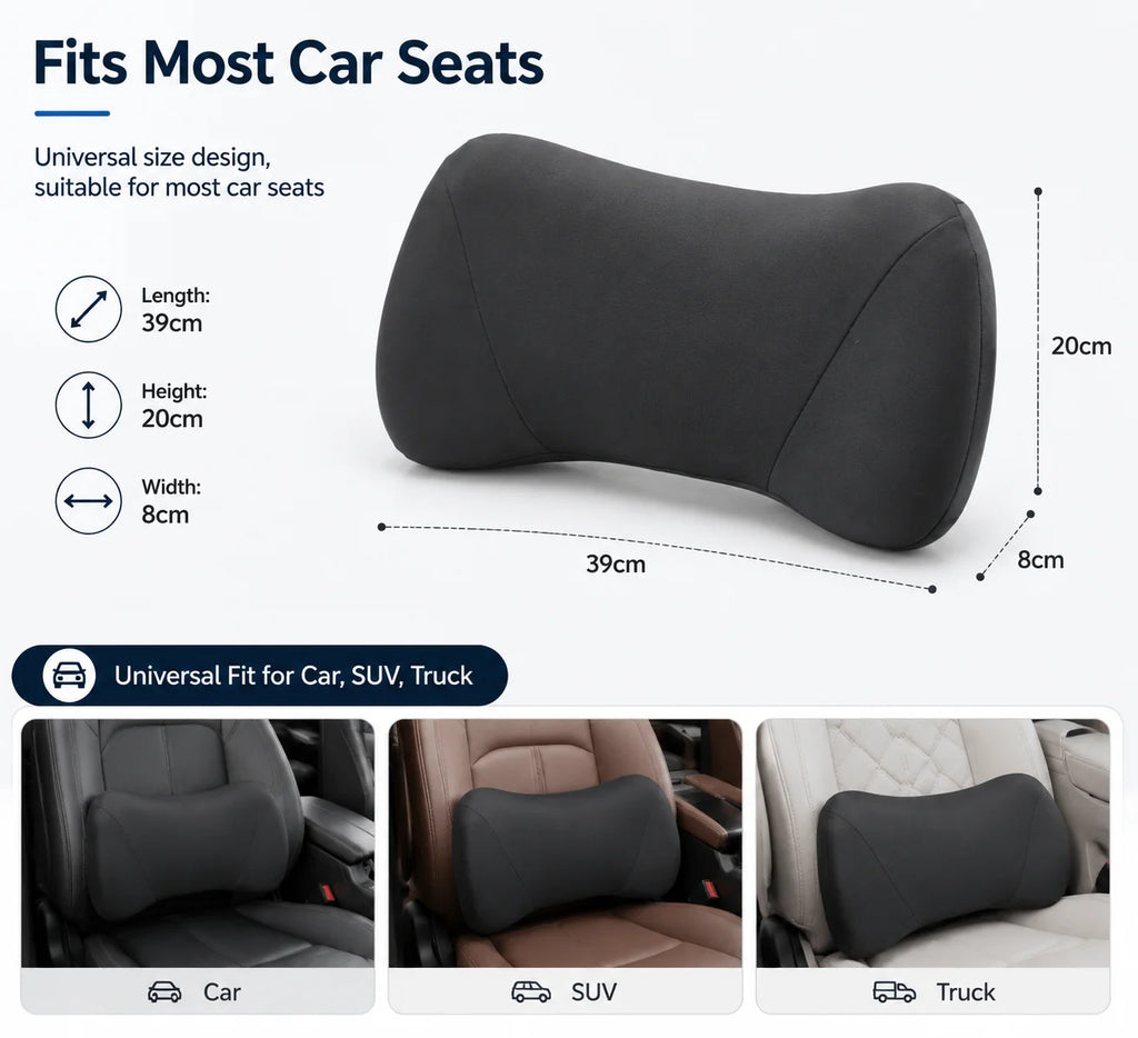 Memory Foam Car Lumbar Support Pillow, Ergonomic Back Cushion for Driving, Office Chair & Truck Seat Comfort